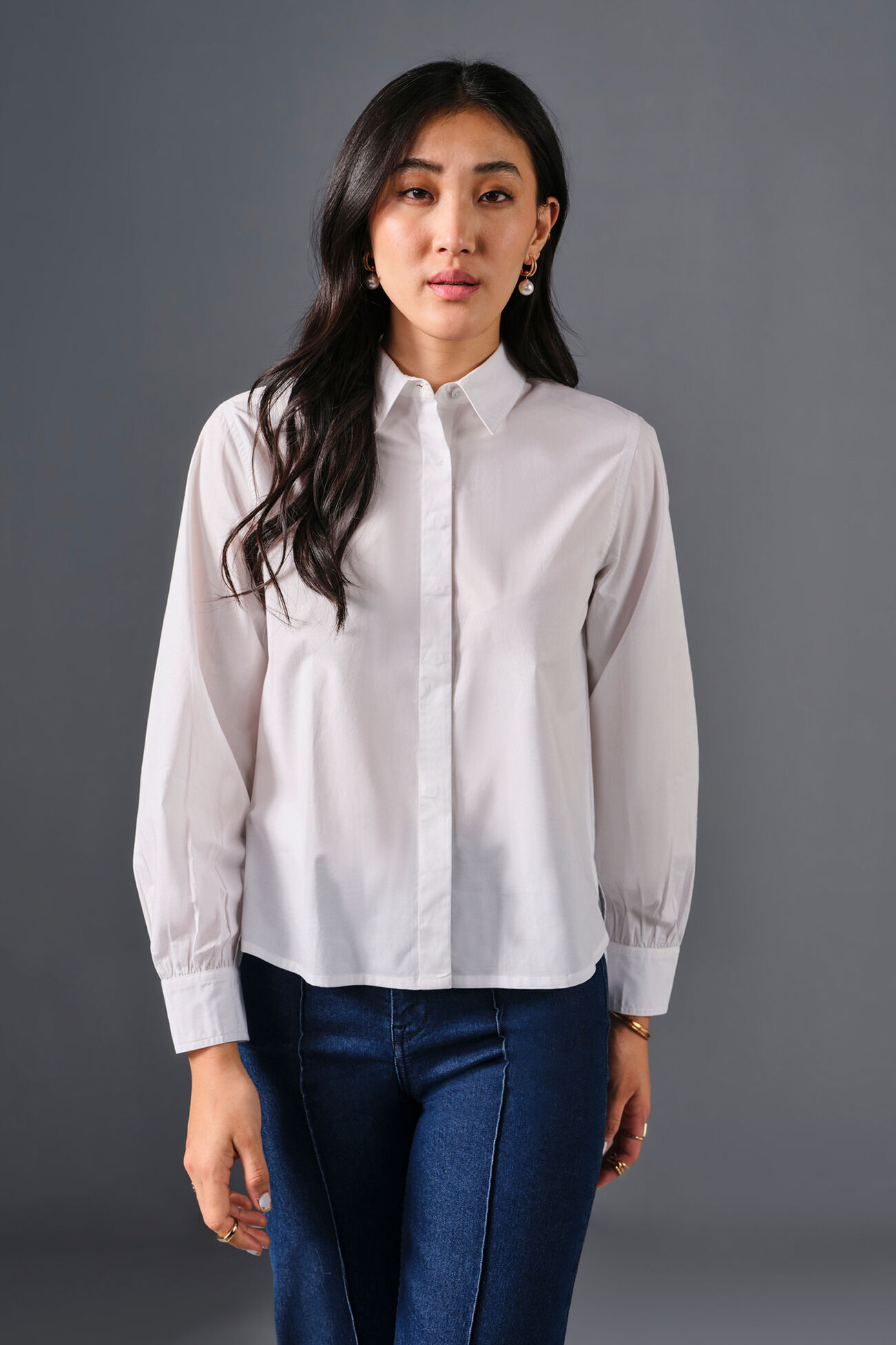 Dewdrop Cotton Shirt, White, image 1