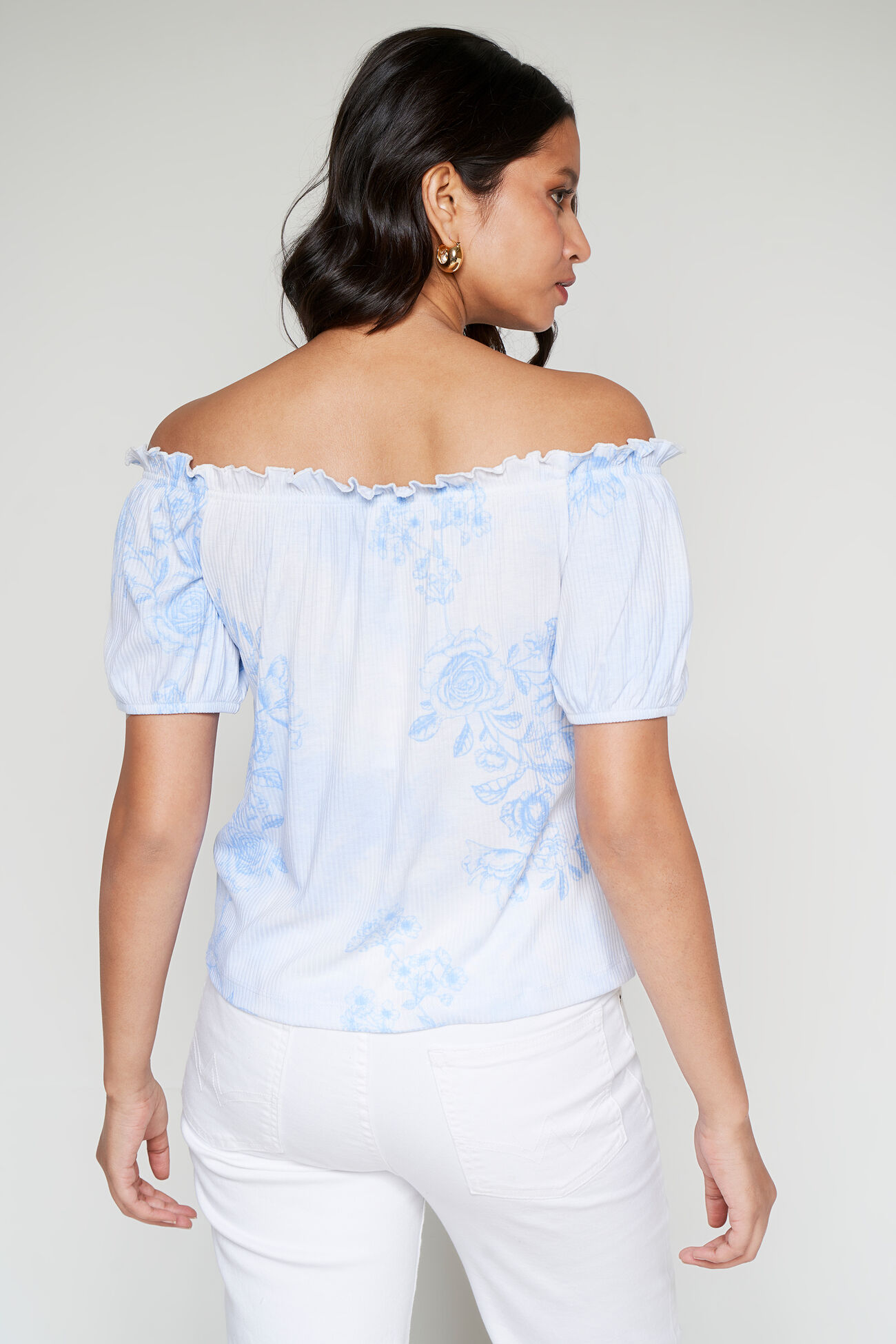 White Floral Off-Shoulder Top, White, image 4