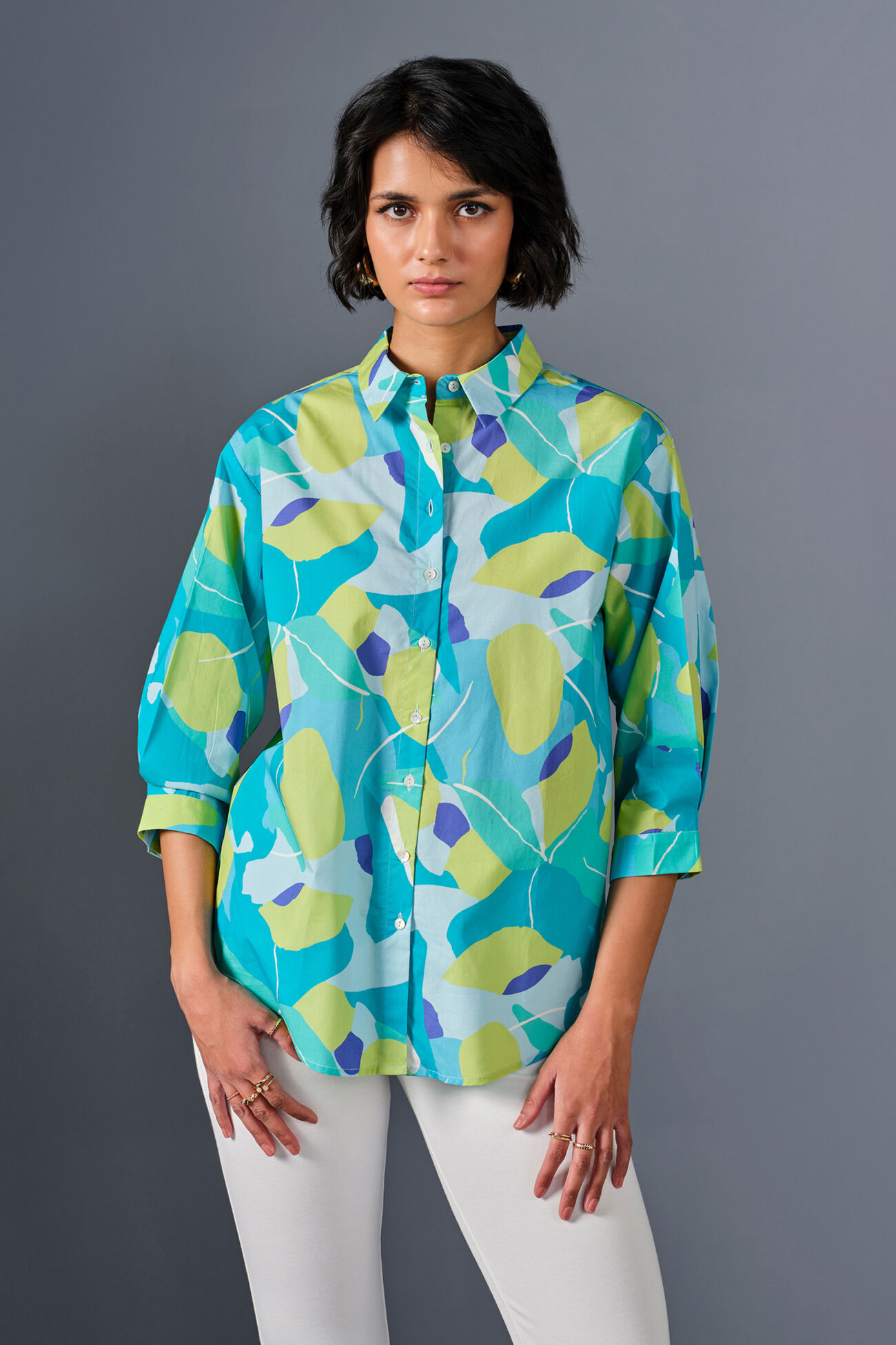 Artistic Edge Cotton Shirt, Turquoise, image 1