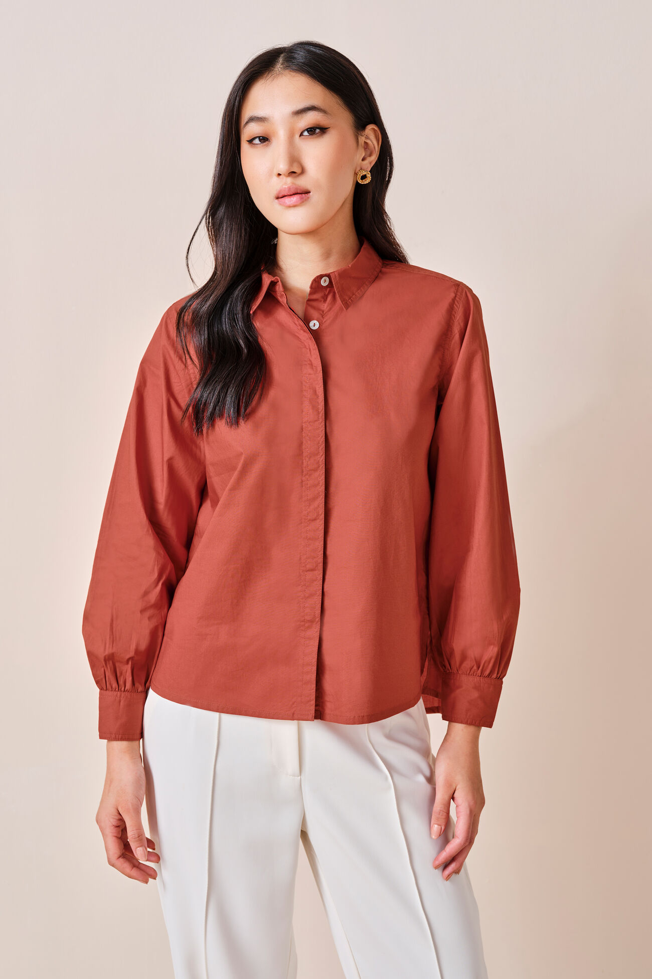 Elena Cotton Shirt, Orange, image 1